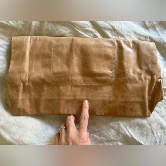 Marie Turner  Tan Leather Paper Bag Lunch Clutch Bag - Picture 10 of 11